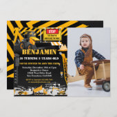 Bau Backhoe Kindergeburtstag Party Foto Einladung (Vorne/Hinten)