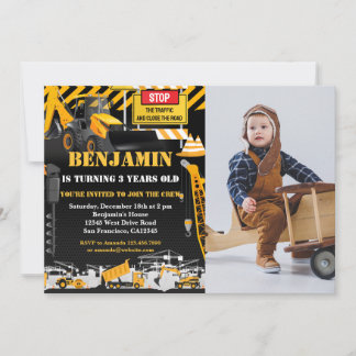 Bau Backhoe Kindergeburtstag Party Foto Einladung