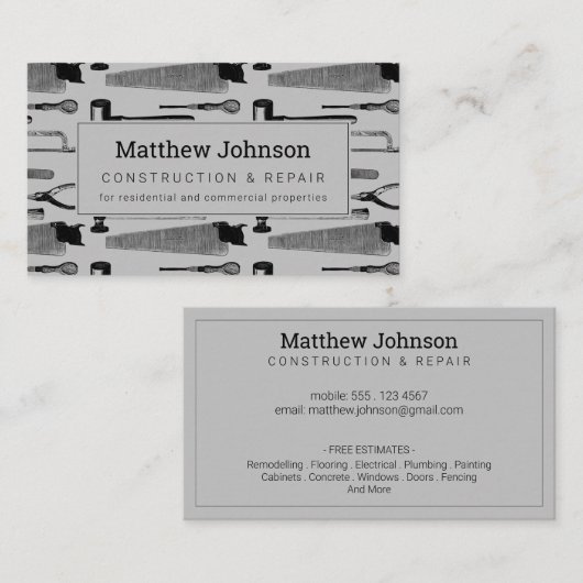 Bau Beruflich Moderne Grau Visitenkarte (Vorne/Hinten)