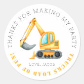 Bau Birthday Dump Truck Vielen Dank Runder Aufkleber (Vorderseite)