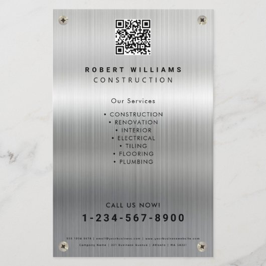 Bau-Builder Metal QR Code Business Flyer (Vorne)