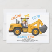 Bau Bulldozer Crew Foto Junge 2. Geburtstag Einladung (Vorderseite)