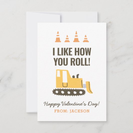 Bau Bulldozer Kinder Klassenzimmer Valentine Mitteilungskarte (Vorderseite)