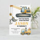 Bau Bulldozer Kindergeburtstag Party Einladung (Stehend Vorderseite)