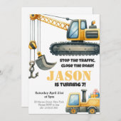 Bau Bulldozer Kindergeburtstag Party Einladung (Vorne/Hinten)