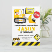 Bau Bulldozer Kindergeburtstag Party Einladung (Stehend Vorderseite)