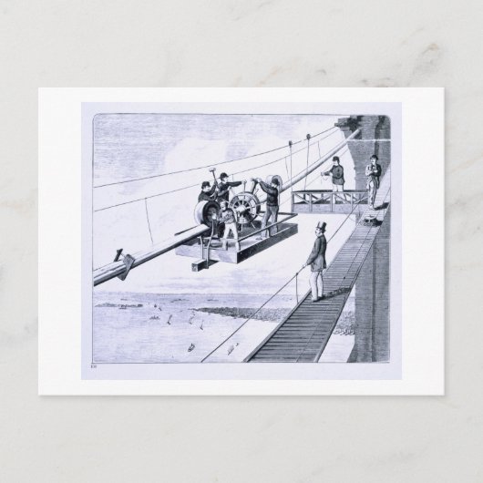 Bau der Brooklyn Bridge, New York (litho) Postkarte (Vorderseite)