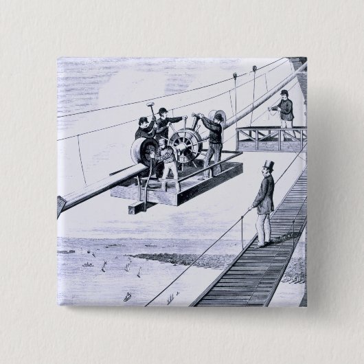 Bau der Brooklyn-Brücke, New York (litho) Button (Vorderseite)