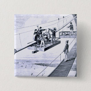 Bau der Brooklyn-Brücke, New York (litho) Button