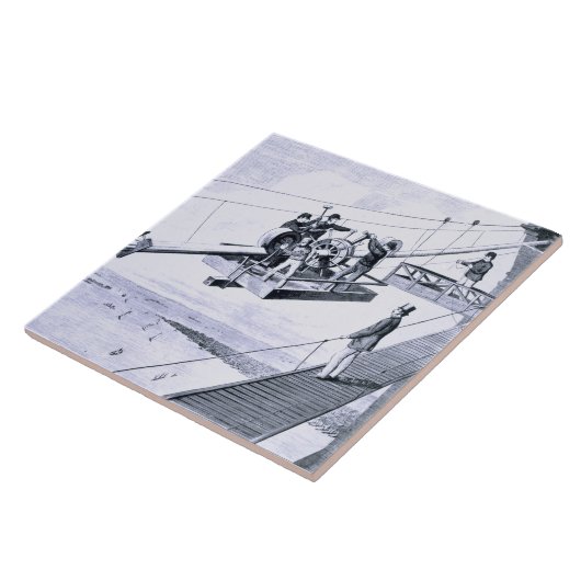 Bau der Brooklyn-Brücke, New York (litho) Fliese (Seite)