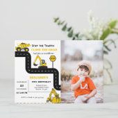 Bau Dump LKW Thema Geburtstag Einladung (Stehend Vorderseite)