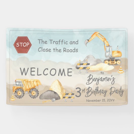 Bau Dump Truck Boy's 3. Geburtstag Party Banner (Horizontal)