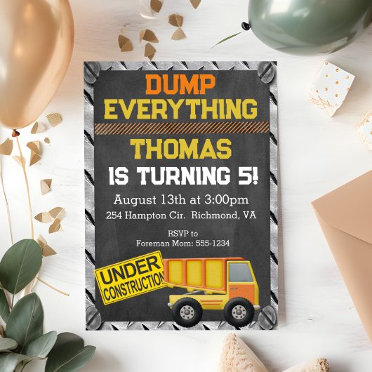 Bau Dump Trunk Geburtstagseinladung Einladung