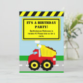 Bau Dumptruck Boys Einladung Geburtstag (Stehend Vorderseite)