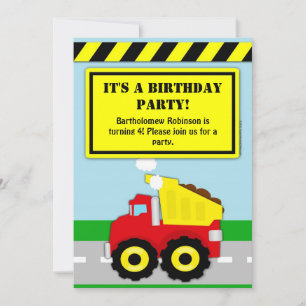 Bau Dumptruck Boys Einladung Geburtstag