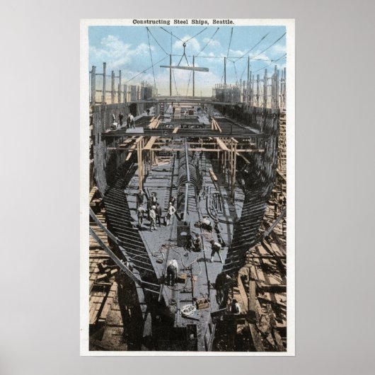 Bau einer Stahlschiff-Szene Poster (Vorne)