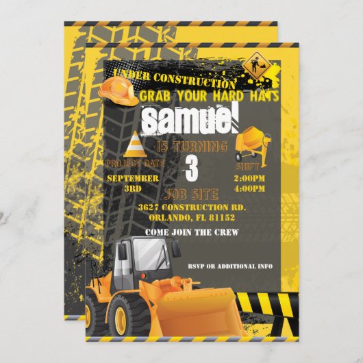 Bau eines Geburtstagsbagger Einladung (Vorne/Hinten)