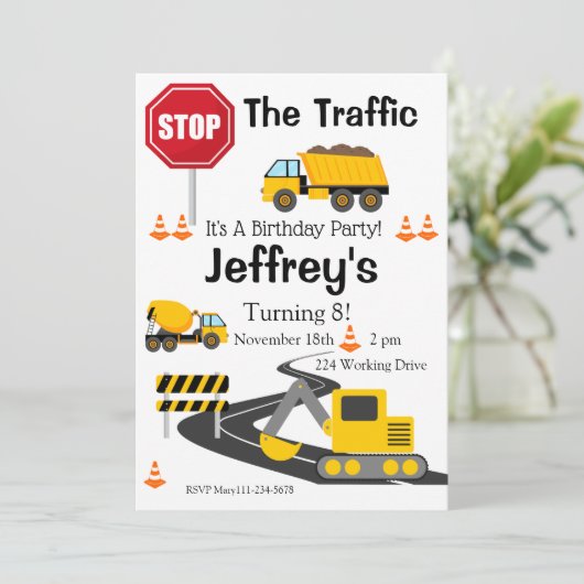 Bau - Einladung am Geburtstag, Bull Dozer (Stehend Vorderseite)