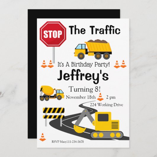 Bau - Einladung am Geburtstag, Bull Dozer (Vorne/Hinten)