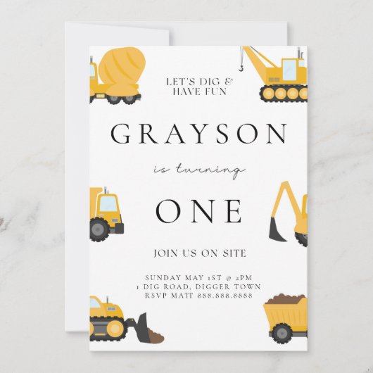 Bau - Einladung zum Geburtstag von Kindern (Vorderseite)