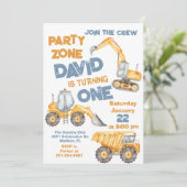 Bau erste Geburtstagspartei Einladung (Stehend Vorderseite)