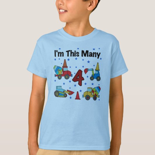 Bau-Fahrzeug-4. Geburtstags-T - Shirts (Vorderseite)
