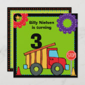 Bau-Fahrzeug-Kipper-Geburtstag lädt ein Einladung (Vorne/Hinten)