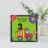 Bau-Fahrzeug-Kipper-Geburtstag lädt ein Einladung (Stehend Vorderseite)