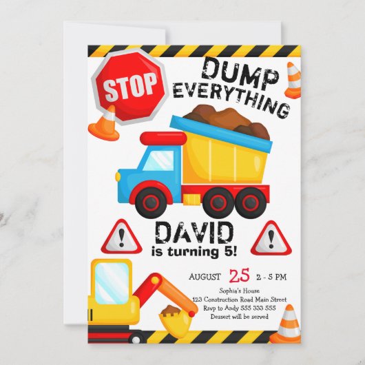 Bau Geburtstag Boy Dump Alles Einladung (Vorderseite)