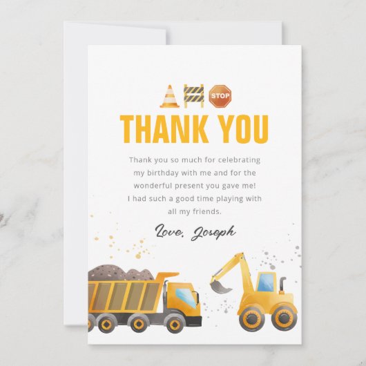 Bau Geburtstag Danke Karte (Vorderseite)