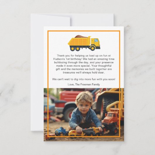 Bau Geburtstag Danke Karte - Gelber Sprung (Vorderseite)