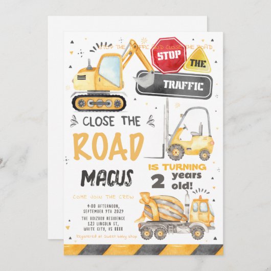 Bau Geburtstag Einladung (Vorne/Hinten)