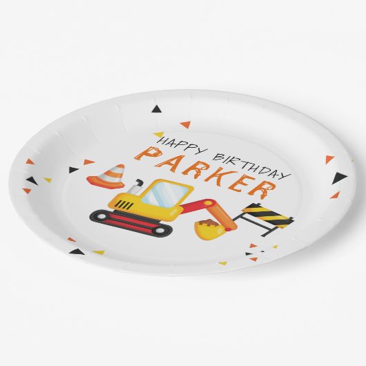 Bau Geburtstag Personalisiert Pappteller (Schrägansicht)