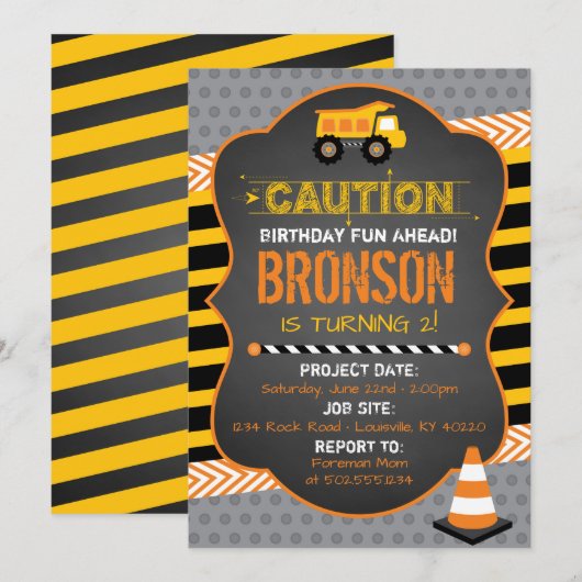 Bau-Geburtstags-Party Einladung (Vorne/Hinten)