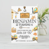 Bau Geburtstagsparty Einladung (Stehend Vorderseite)