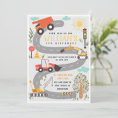 Bau - Geburtstagsparty - LKWs und Diggers Einladung (Stehend Vorderseite)