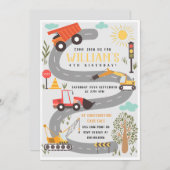 Bau - Geburtstagsparty - LKWs und Diggers Einladung (Vorne/Hinten)