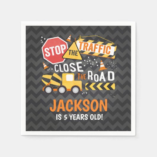 Bau Geburtstagsparty Napkin Dump Truck Serviette (Vorderseite)