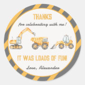 Bau Geburtstagsparty Vielen Dank Runder Aufkleber (Vorderseite)