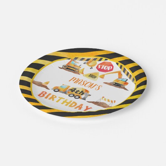 Bau Geburtstagsplatte Pappteller (Schrägansicht)