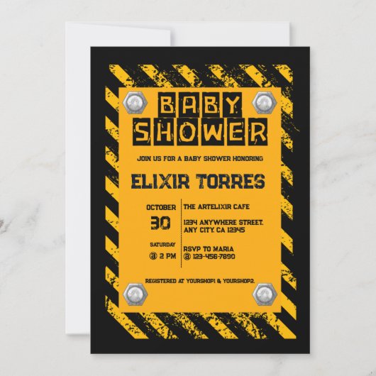 Bau Gelb- und Black-Baby-Dusche Einladung (Vorderseite)