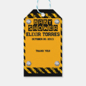 Bau Gelb- und Black-Baby-Dusche Geschenkanhänger (Vorderseite)