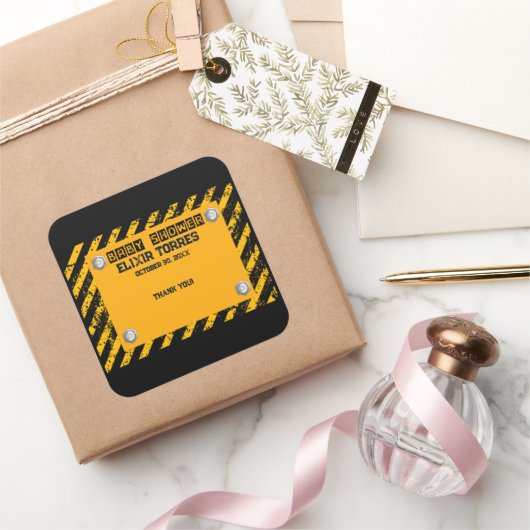 Bau Gelb- und Black-Baby-Dusche Quadratischer Aufkleber (Schenken)