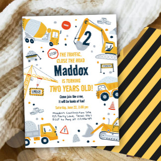 Bau Gelber Sprung LKW Digger Junge Geburtstag Einladung