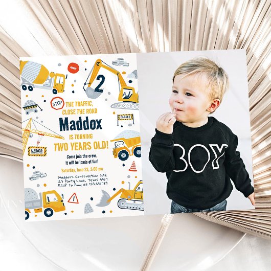 Bau Gelber Sprung LKW Digger Junge Geburtstag Einladung
