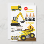 Bau Gelber Sprung LKW Digger Junge Geburtstag Einladung (Vorderseite)