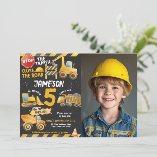 Bau, Hüftwagen Geburtstag Einladung (Stehend Vorderseite)