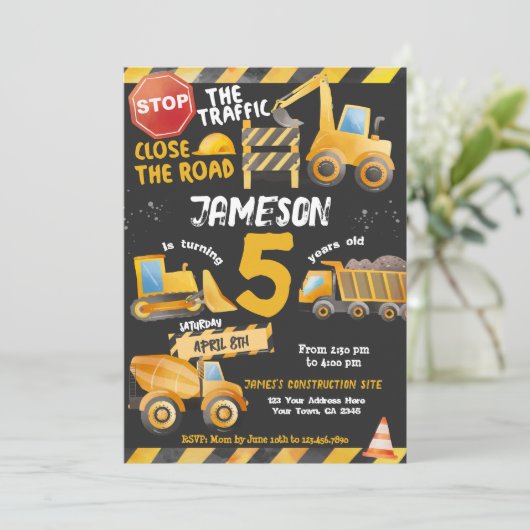 Bau, Hüftwagen Geburtstag Einladung (Stehend Vorderseite)