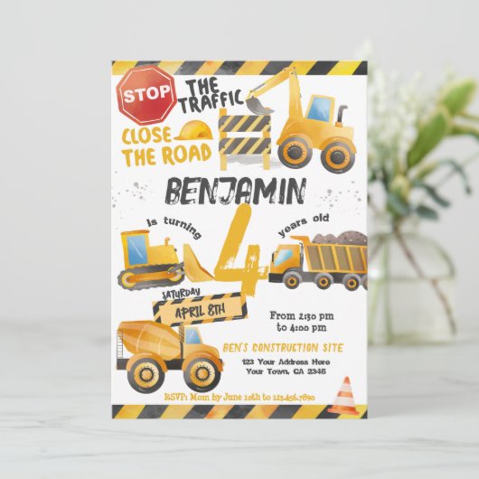 Bau, Hüftwagen Geburtstag Einladung (Stehend Vorderseite)