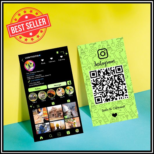 Bau Instagram Lime Green QR Visitenkarte